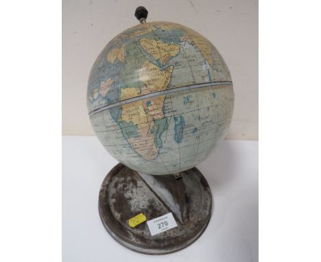 A VINTAGE METAL GLOBE ON STAND