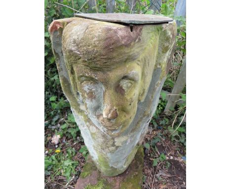 ONE SANDSTONE SUNDIAL, COLUMN DEPICTING A MANS FACE