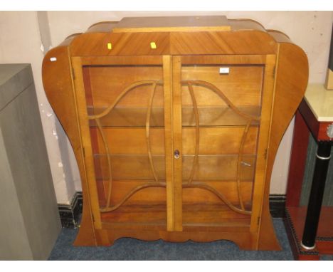 A VINTAGE WALNUT CHINA DISPLAY CABINET