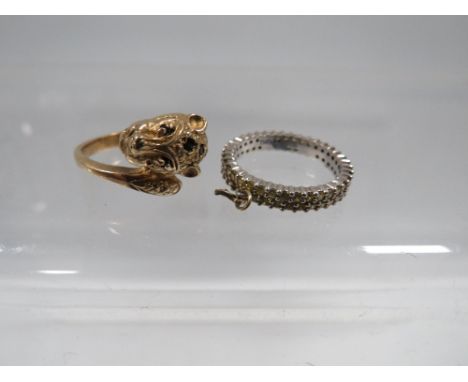 A VINTAGE SILVER RING BY BIBA AND A SAPPHIRE SET SILVER GILT RING (2)