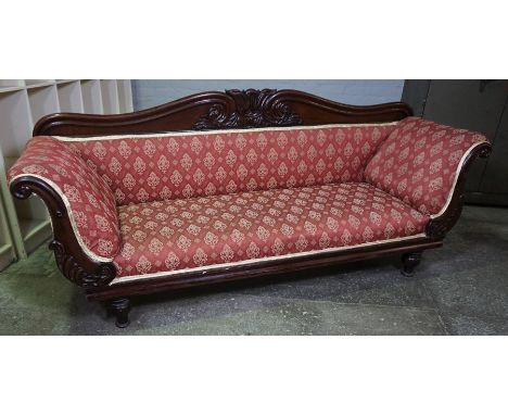 Victorian Mahogany Three Seater Sofa, Upholstered in later Red Fabric, 98cm high, 224cm wide, 64cm deepCondition reportThe sc