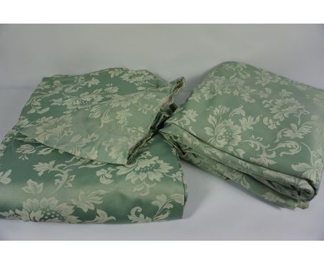 Four Matching Fabric Curtains, Decorated with Floral panels on a Pale Green ground, Drop 211cm, Width 216cm, (4)Condition rep