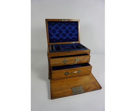 Walnut Jewellery Box, circa late 19th / early 20th century, Having a Hinged top enclosing a Velvet lined interior, Above a Fa