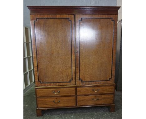 Gillows Style Mahogany Linen Press / Wardrobe, circa 19th century, Having two Doors, Decorated with Ebony strung Inlay, Enclo