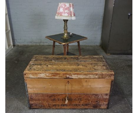 Antique Pine Travel Chest, Having a Hinged top enclosing a Tin lined interior, 54cm high, 101cm wide, Also with A Japanese st