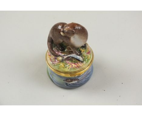 A Moorcroft and Bronte enamel bonbonierre decorated with an otter, a limited edition number 9/100, printed marks, 10cm high