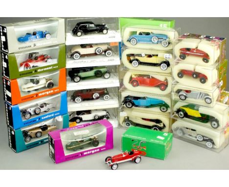 Brumm, Rio and Solido 1920s and 30s cars, Solido: Hispano Phaeton, Citroen 15CV, Delage, Duesenberg, Cord. Brumm Cyclecar 3 w