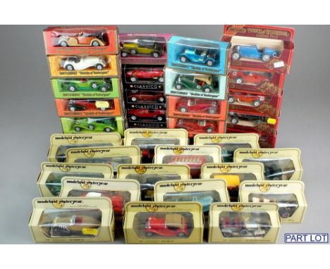 Matchbox Models of Yesteryear, Woodgrain window boxes: Y1 Jaguar 55100, 2 x Y3 Riley MPH, Y8 MG TC, Y8 Stutz Roadster, Y11 La