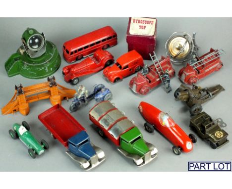 Triang Minic: tinplate clock work Dustbin Lorry, green and red 14cm, Delivery Lorry blue and red, 14cm, Jeep No.78M 8cm, No.1