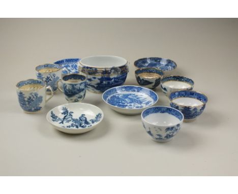 A collection of late 18th/early 19th century blue and white porcelain to include Caughley, Coalport and Miles Mason, the sele