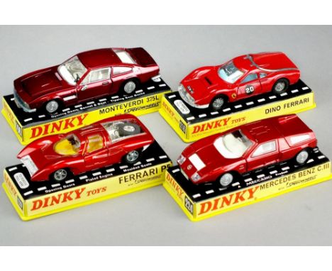 Dinky: 216 Ferrari Dino, 220 Ferrari P5, 190 Monte Verdi 375L, Mercedes Benz C III, all complete with hard plastic cases (4)