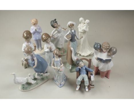 A collection of Lladro porcelain figures of children, various models, together with two Royal Worcester figures, 'A Kiss So T
