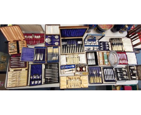 A large quantity of cased silver plated flatware and a cased set of Walker and Hall cruets Location: LWB 
