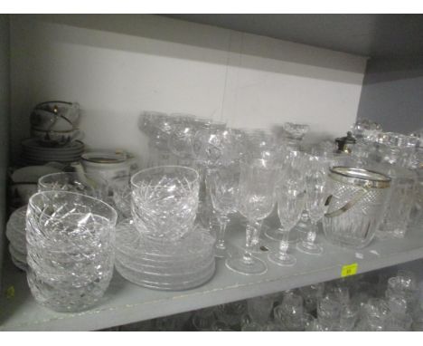 A selection of glassware to include Waterford bowls and saucers, Cathedral crystal and others, together with a Japanese tease