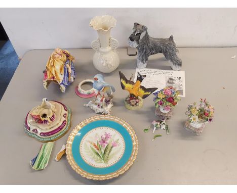 Porcelain to include a 19th century Worcester figural candlestick A/F, a Beleek vase A/F, Worcester plate, two Royal Crown De