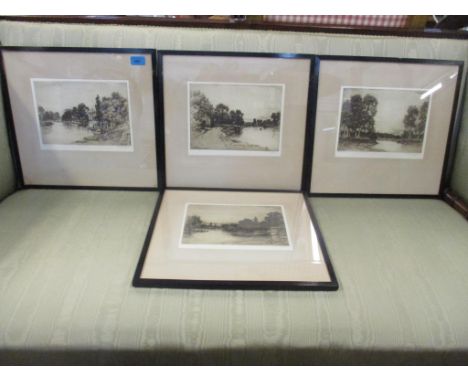 John Fullwood - Thames views Hampton, Walton on Thames, Halyard Beech etchings, signed and titled in pencil to lower margins,