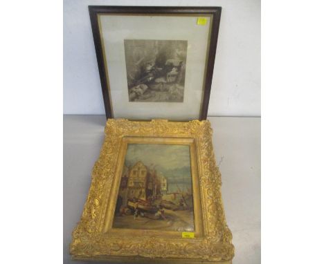 WAC - late 19th century harbour scene with boats, buildings and figures, oil on canvas in a gilt frame; and after Jan van Bee