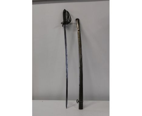 A 1822/1840 pattern infantry officers sword 31 3/4 inch blade with VR cypher cartouche and shagreen grip. With scabbard colle