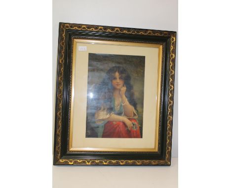 A vintage framed print of a young Woman 68cm x 56cm collection only 