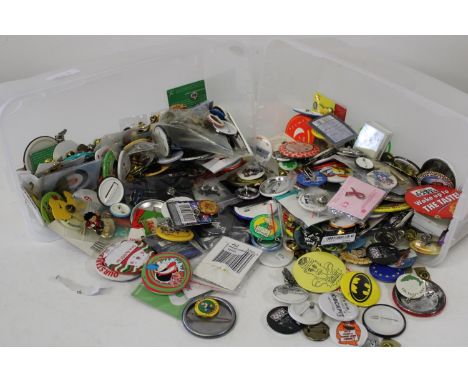 Two boxes full of vintage badges etc 