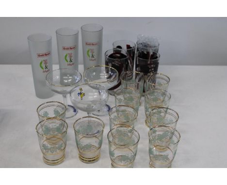 A job lot of vintage glass ware including Babycham glasses 