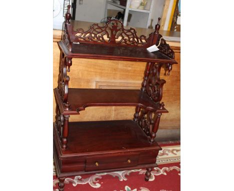 A vintage mahogany shelving unit with draw to base 112cm x 70cm x 40cm collection only 