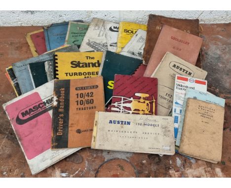 A collection of motorcar and tractor/framing manuals, including Vanden Plas Princess 3lt, and Nuffield 10/42 
