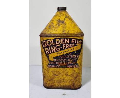 A Morris's Golden Film Ring Free 5 gallon oil can, cap, 52cm 