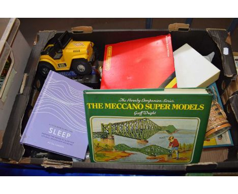 Mixed Lot: Book on Meccano, children's toys, candlestick, Hornby track underlay etc