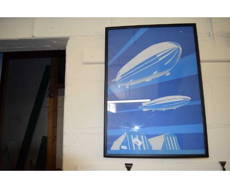 Print of two zeppelins, framed and glazed