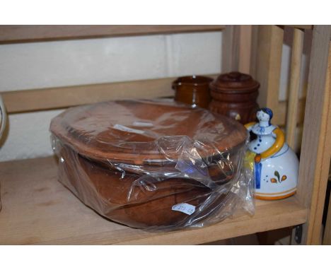 Terracotta terrine and cover, ceramic bell and other items