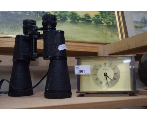 Pair of Mark Scheffel binoculars and a Metamec carriage clock