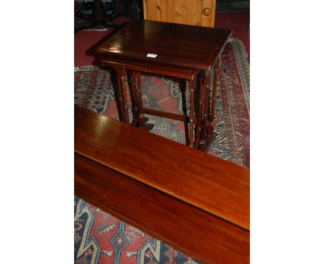 A reproduction mahogany nest of two occasional tables, together with a walnut wall shelf (2)