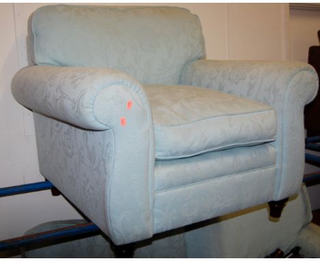 A modern Laura Ashley blue floral upholstered two piece suite comprising two seater sofa and single armchair (2)