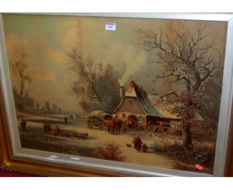 Continental landscape in winter, gilt framed and  glazed print