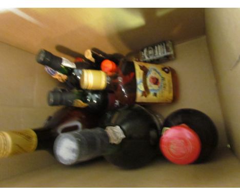 Various spirits etc including St Michael Ruby Port, Drambuie 34cl, Old Brigand Rum 200ml, Calem Port 20cl x 2, assorted minia