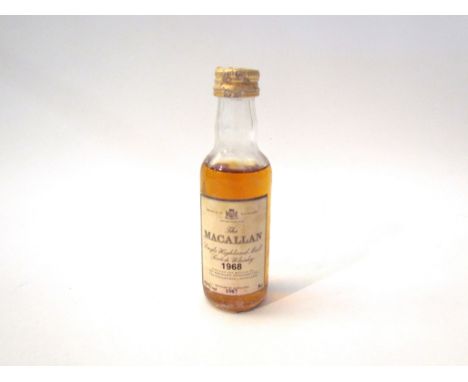 5cl miniature; 1968 The Macallan Single Highland Malt Scotch Whisky bottled 1987 
