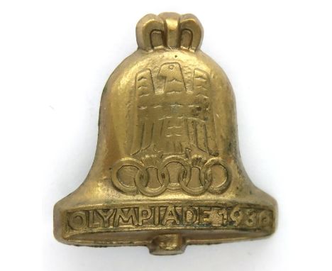 Third Reich German Berlin 1936 Olympic Games Bell pin badge. P&amp;P Group 1 (£14+VAT for the first lot and £1+VAT for subseq