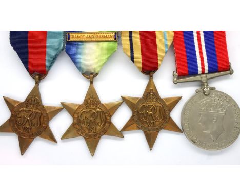Four WWII medals including Atlantic Star with France and Germany bag. P&amp;P Group 1 (£14+VAT for the first lot and £1+VAT f