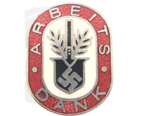 Third Reich Arbeits Dank, pin. P&amp;P Group 1 (£14+VAT for the first lot and £1+VAT for subsequent lots) 