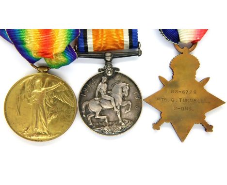 GS 6729 PTE G Turnbull 2-DNS (Second Dragoon Guards); WWI medal pair and star. P&amp;P Group 1 (£14+VAT for the first lot and