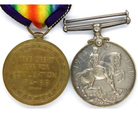 9170 PTE J Nicholl A&amp;S Highlanders; WWI medal pair. P&amp;P Group 1 (£14+VAT for the first lot and £1+VAT for subsequent 