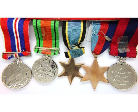 Court mounted group of six copy medals; unusual but possible WWII group, Distinguished Conduct medal with RAF Air Crew Europe