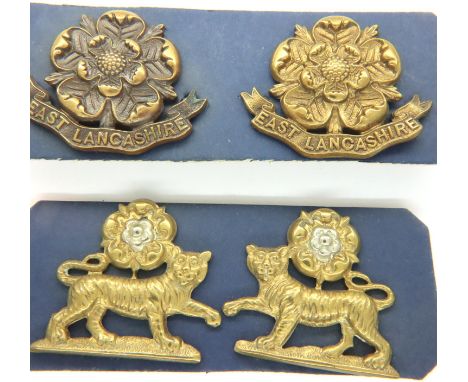 Pair of East Lancs collar badges and a pair of York and Lancaster Regiment collar badges. P&amp;P Group 1 (£14+VAT for the fi