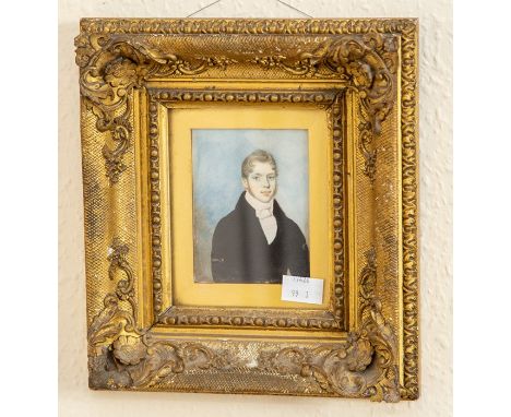 A Regency portrait miniature of a young gentleman, help length wearing a white stock.&nbsp;