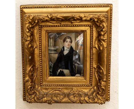 A Regency portrait miniature of a young gentleman, half length wearing a white stock, on ivory.&nbsp;