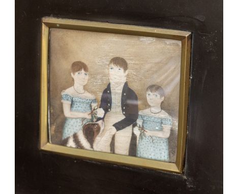 A Regency group portrait miniature of three siblings, on ivory.&nbsp;