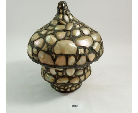 A Moroccan mother of pearl clad finial or lamp shade, 25cm tall 
