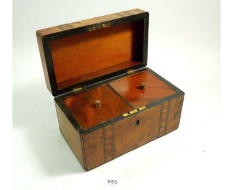 A Victorian rosewood tea caddy with Tunbridgeware inlay, 22cm 