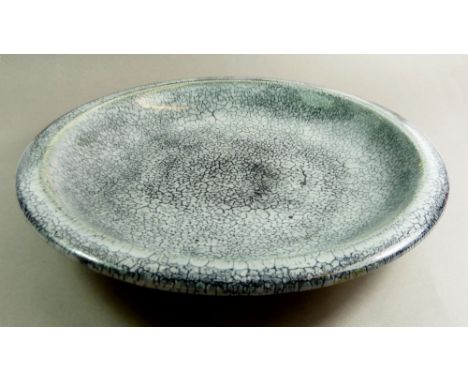 A Royal Doulton Art Pottery large studio pottery dish with Raku style grey glaze 32cm diameter&nbsp;(This item comes from the